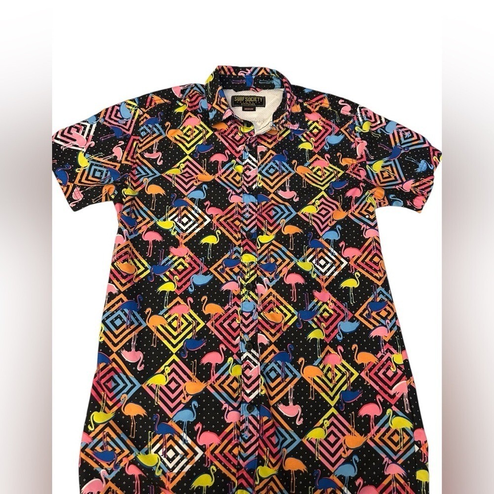 SURF SOCIETY SWIMWEAR SS Flamingo Tropical UV Protect Vented‎ Outdoors Shirt Med